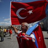 Vendor with Turkish flags